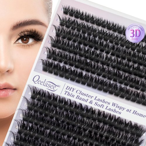 3D Effect Qeelasee fluffy lash clusters Eyelash Extensions 80D DIY Individual Eye Lashes Natural 240pcs Mix9-16mm Easy For Beginner At Home