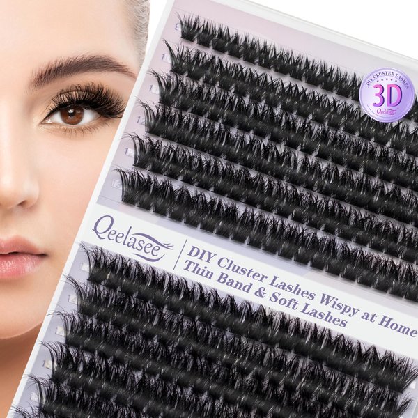 3D Effect Qeelasee fluffy lash clusters Eyelash Extensions 80D DIY Individual Eye Lashes Natural 240pcs Mix9-16mm Easy For Beginner At Home