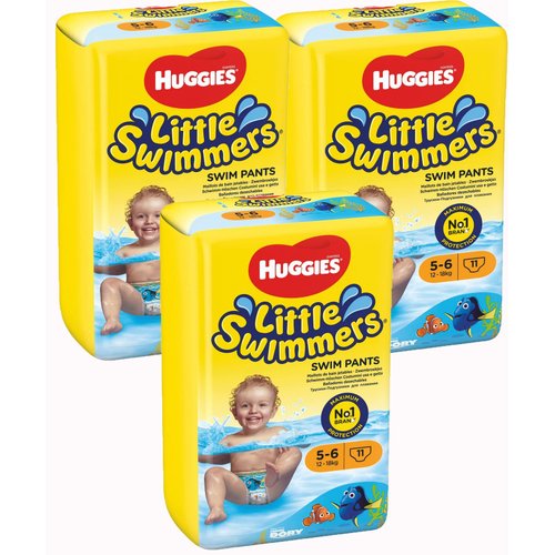HUGGIES Little Swimmers Baby Disposable Swim Diapers Pants Size 5-6, 11 Count (Pack of 3)