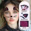 Cute Cat Face Stickers Animal Face Gems Stickers Purple Pink Glitter Cat Temporary Face Sticker White Diamond Face Art Stickers Design Party Face/Eye/Body Art Accessories for Adults Children (04)