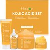 Kojic Acid Skincare Set – Kojic Soap Cleanser, Exfoliating Body Scrub, Face Cream & Brightening Facial Serum – Skin Brightening Hyperpigmentation Treatment, Dark Spot Corrector – with Turmeric Papaya