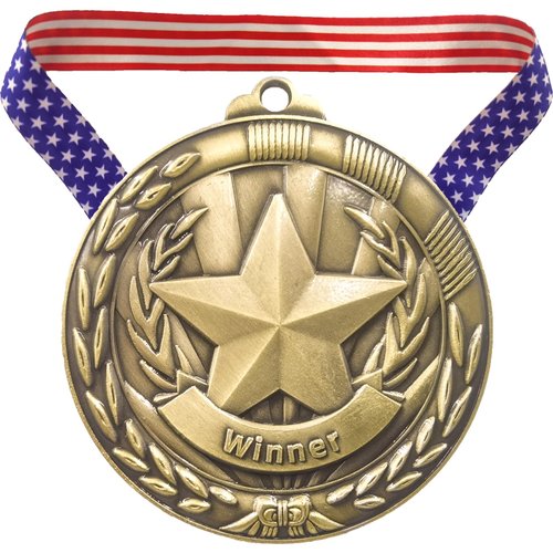 Luxiys Gold Award Olympic Medals Decorations Achievement Medals with Stars and Stripes American Flag V Neck Ribbon 2.56 Inch- Applicable Medals for Kids, Medals for Awards for Adults