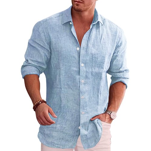 COOFANDY Men's Casual Button Down Shirt Chambray Plain Long Sleeve Dress Shirt