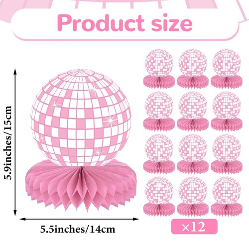 12PCS Disco Ball Party Decorations 70s Disco Table Honeycomb Centerpieces Western Cowgirl Party Table Toppers Hot Pink Disco Party Table Centerpieces for Girls Birthday Party Supplies