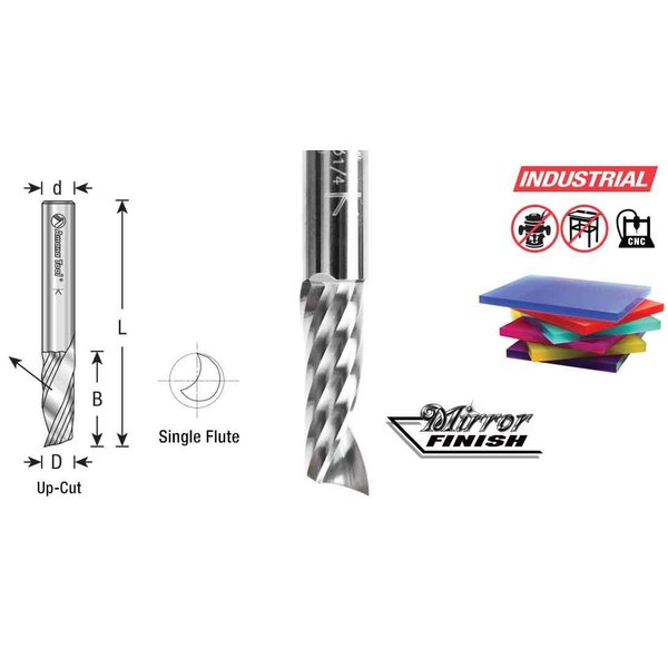 Amana Tool - 51418 Solid Carbide CNC Spiral 'O' Single Flute, Plastic Cutting 3/16 Dia x 1
