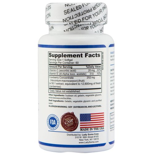 Lady Soma Cranberry UTI Dietary Supplement w/Vitamin C, 60 Soft Gels