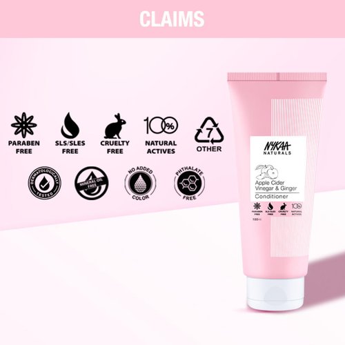 Nykaa Naturals Conditioner, Apple Cider Vinegar and Ginger, 6.08 oz - Anti-Dandruff Conditioner - Smooths Frizz - Deep Conditioner for Hair Growth