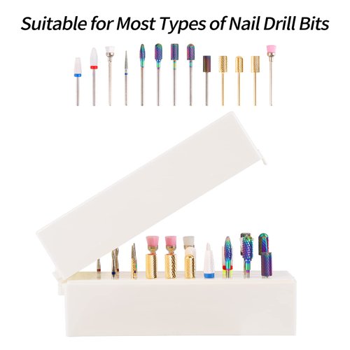 Anfigo Nail Drill Bits Holder, 30 Holes Dustproof Efile Bit Organizer Case Container for Acrylic Nail Drill Bits Nail Efile Bits Manicure Tools (Not Included Nail Drill Bits)