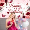 Avezano Floral Happy Birthday Banner for Women Girls Rose Gold Red Floral Birthday Party Decorations for Women Burgundy Floral Birthday Party Supplies Banner 70.8 x 43.3 Inch