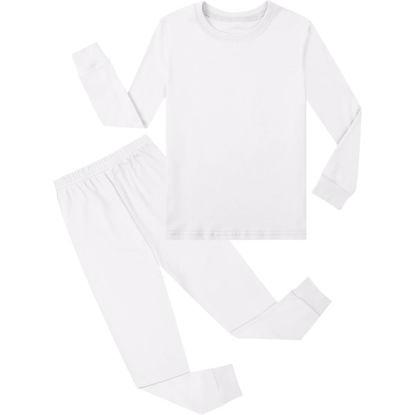 A&J DESIGN Kids White Pajamas Boys Long Sleeve Shirt Toddler Girls Solid Color Cotton Pjs 5T