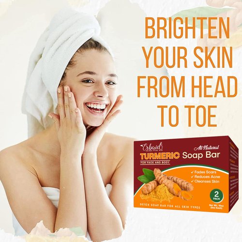 Natural Turmeric Soap Bar for Face & Body – Turmeric Skin Brightening Soap for Dark Spots, Intimate Areas, Underarms – Turmeric Face Wash Reduces Acne – 5oz Turmeric Bar Made in USA (2 Pack)