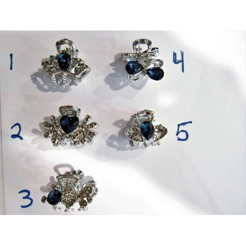 Generic Small mini silver metal blue bow,butterfly, flower crystal hair claw clip (Pattern: 4), 1 Count (Pack of 1)