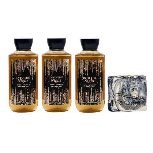 Bath & Body Works Into The Night 3 Piece Shea + Vitamin E Shower Gel Bundle with a Charcoal Scrub Bar Soap - Full Size