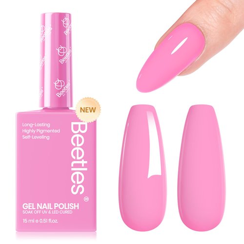 Beetles Pink Gel Nail Polish, 15ML Light Pink Bright Pink Valentine's Day Gel Nail Polish Solid Color Soak Off UV LED Lamp French Gel Polish Spring Colorful Bottle Gel Manicure Gift for Women