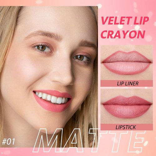 WanTuoluo Matt Nude Lipstick Lipliner Lip Crayons Pack Set,Velvet Moisture Smooth Matte Lipstick Pencils,Waterproof&Waterlasting, (01, Pack of 1)