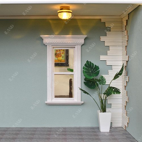 iLAND Dollhouse Accessories on 1/12 Scale, Wooden Dollhouse Window w/Molding in Neoclassical Style