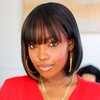 ToyoTress Bob Wig With Bangs - 12 Inch Peek-a-boo Color Short Bob Wig For Black Women Black Mix Brown Daily Costume Wigs, Light Yaki Straight Synthetic Hair Wigs Heat Resistant (12 Inch, SH30-612H)
