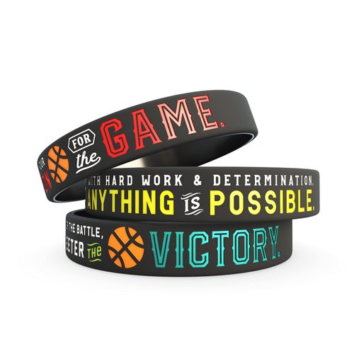 (12-Pack) Basketball Motivational Silicone Bracelets - Wholesale Bulk Basketball Jewelry, Sports Gifts, Party Favors and Supplies