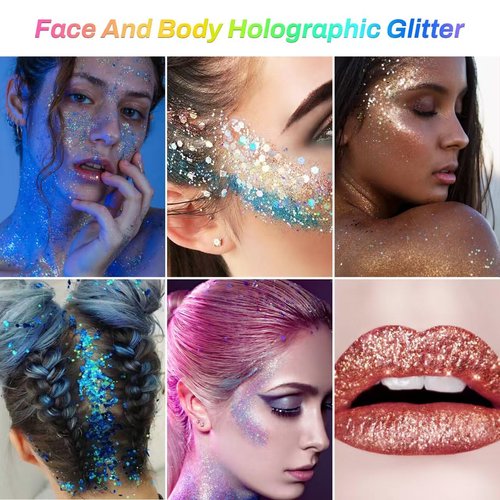 Nafaboig Face Glitter Hair Glitter, 12 Colors Glitter Freckles Face Tattoo, Glitter Gel for Body Face Hair Nail Eye Makeup Festival and Party Decoration
