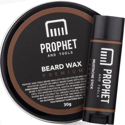 Prophet and Tools Level 3 Strong Hold Beard & Hair Wax - 24-Hour Hold for Shaping & Styling, Easy Wash Out - Includes Mustache Styling Stick