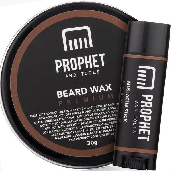 Prophet and Tools Level 3 Strong Hold Beard & Hair Wax - 24-Hour Hold for Shaping & Styling, Easy Wash Out - Includes Mustache Styling Stick