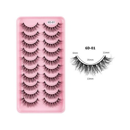 Generic Lashes Faux Mink False Eyelashes, 10pcs, Wispy Long Length, Fluffy (6D-02), black