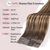 WIGER Tape In Human Hair Extensions Ombre Brown Mixed Blonde Insert Skin Weft Extensions 16 In Balayage Remy Human Hair Straight No Glue Brazilian Highlighted Hair Extensions(40g, 20 Pcs)