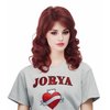 NJJYXH 16 Inches Vintage Copper Red Wigs for Women Long Auburn Wavy Wig with Bangs Synthetic Natural Burgundy Wig for 60s 70s 80s Cosplay,Halloween,Daily Use