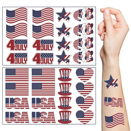 Fourth of July Temporary Tattoo,10 Sheets USA Patriotic Face Tattoos Stickers American Flag Multiple Design Waterproof Independence Day Temporary for USA Party Favors Decoretions Accessories