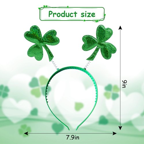 2 Pieces St Patrick's Day Shamrock Headbands Green Clover Plain Hair Hoops Band Head Boppers Irish Party Costume Accessories