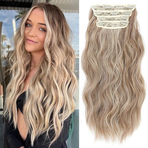 Dorsanee Clip in Hair Extensions Light Brown Mixed Blonde Highlight Hair Extensions 20 Inch 4pcs ...