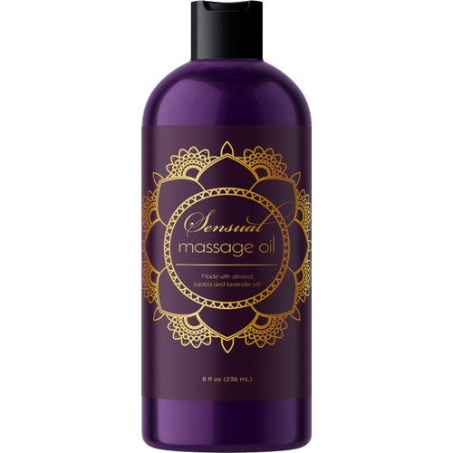 Aromatherapy Sensual Massage Oil for Couples - Relaxing Full Body Massage Oil for Date Night with Sweet Almond Oil - Vegan Lavender Massage Oil for Massage Therapy Smooth Gliding Formula (8 Fl Oz)