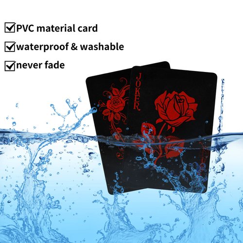Joyoldelf Black Playing Cards with Rose Pattern, 2pcs Deck of Cards, PVC Plastic & Waterproof Playing Cards, Cool Card Decks Suitable for Family or Friend Card Games, Party, Magic, Trick Tool