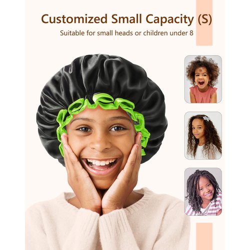 mikimini Black Small Shower Cap for Child 1 Pack, Double Layers Waterproof Bathing Hair Cap with Reusable Soft Comfortable PEVA Lining, Cute, non-fading & Stretchy Shower Hat