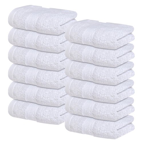 Infinitee Xclusives Premium Wash Cloths for Showering [13x13], 100% Cotton washcloths [12 Pack], Soft and Absorbent Face Towels for Bathroom, Gym, and Spa (Brilliant White, Washcloths)