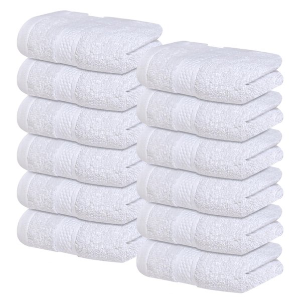 Infinitee Xclusives Premium Wash Cloths for Showering [13x13], 100% Cotton washcloths [12 Pack], Soft and Absorbent Face Towels for Bathroom, Gym, and Spa (Brilliant White, Washcloths)
