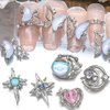 16 Styles Luxury Moon Star Nail Charms for Acrylic Nails Alloy Rhinestone Star Moon Nail Art Charms 3D Bow Butterfly Silver Nail Charms Y2k Nail Accessories Metal Nail Jewels for Nail Art Supplies