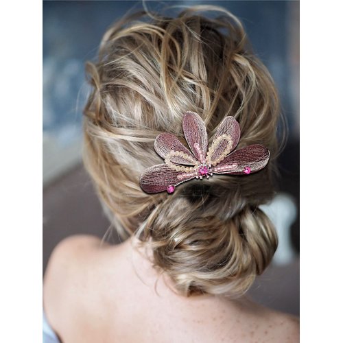 Campsis Crystal Wedding Hair Comb Silver Flower Leaf Hair Side Comb for Bridal Handmade Bead Hair Accessories Bride Bridesmaid Prom Party Present for Women