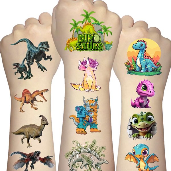 110 Pcs/6 Sheets Dinosaur Temporary Tattoos, Birthday Party Decoration Supplies, Party Favors, Cute Decorations, Cute Sticker Style Gift Ideas for Schools Prizes Themed