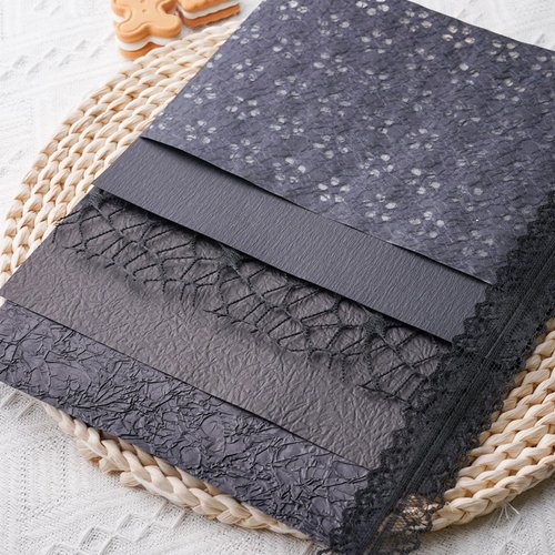 LewuwoPoing 15Pcs Handmade Scrapbook Art Paper Craft Textured Paper Colorful A5 sheet Mesh Special Paper Mix for Scrapbooking Junk Journal Journaling Supplies DIY Materials,5.8x8.2 inches (Black)