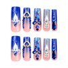 Rchovsam xl Long Press on Nails Square Fake Nails with Butterfly and Blue Diamond Glitter Diamond Stick on Nails with Gold Love Design Blue Rhinestone Glue-On Nails for Women 24pcs