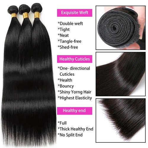 Straight Bundles Human Hair 3 Bundles 18 20 22 Bundles Human Hair Straight Human Hair Bundles 10A Unprocessed Brazilian Virgin Hair Bundles Natural Black Hair Extensions
