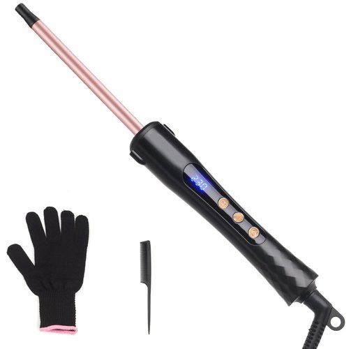 Curling Wand 9MM, Thin Curling Iron Tight Curls for All Hair Types, LCD Display 100-230°C, Ceramic Barrel Hair Curling Wand Long&Short Hair Culer Pro Curling Tongs