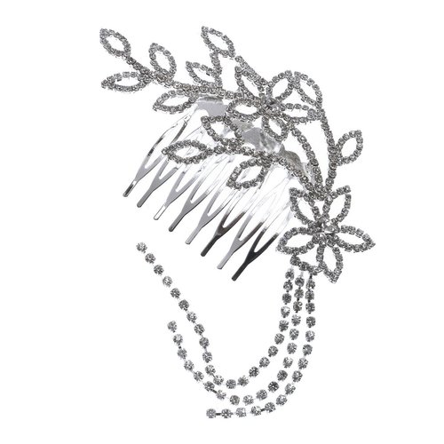 Bridal Floral Hair Piece Hair Comb Silver Tone 2781