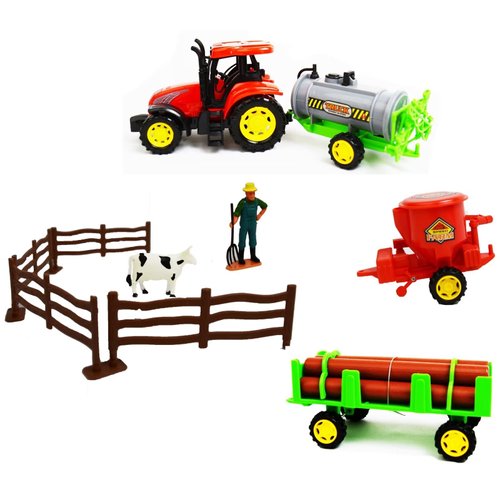 ECCRIS Farm Toys Tractor with Farm Animals Figurines and Fence Farm Playset, Farm Figures Farmer Vehicle Toy Truck with Trailer, Farm Animals Toys