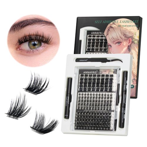 ANNAFRIS Lash Extension Kit,DIY Lash Clusters Eyelash Extensions Kit,Individual Lashes Kit with Lash Bond and Seal, Lash Remover and Lash Tweezers for Self Use (A-JS Kit)