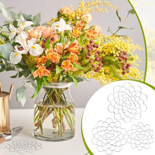 Hotop 3 Pcs Flower Frog for Arrangement Stainless Steel Easy Arranger Flower Holders Metal Flower Insert Lid Round Floral Frog Lid Organizer for Vase Flower Arrangement(Cute Style, 5'', 6'', 7'' Dia)