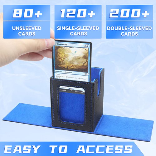 RADWIMPS Deck Box For MTG Commander Deck, Fits 100+ Cards, Magnetic Card Box Organizer With 2 Dividers & Window Display, Perfect for Magic Commander TCG, CCG Cards (Black&Blue)