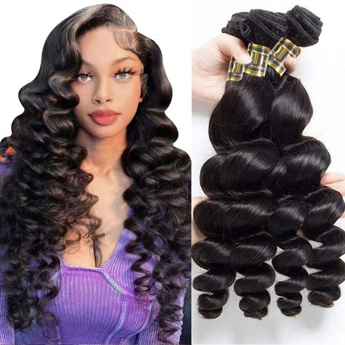 QTHAIR 14A Brazilian Virgin Hair Bundles 16" 18" 20" Loose Wave Hair Bundles 100% Human Hair Bundles Loose Wave Bundles Unprocessed Virgin Loose Wave Human Hair Extensions Natural Color