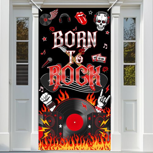 Avezano Rock and Roll Party Decorations Born to Rock Door Banner 50s Rock Star Music Theme Birthday Party Supplies Door Decorations